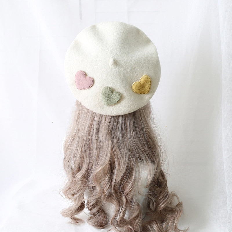 Heart-Patterned Kawaii Beret Hat
