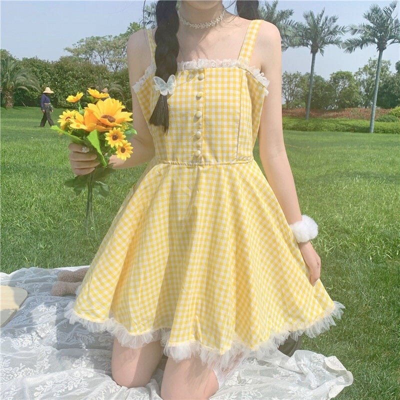 Cheerful Yellow Plaid Mini Dress