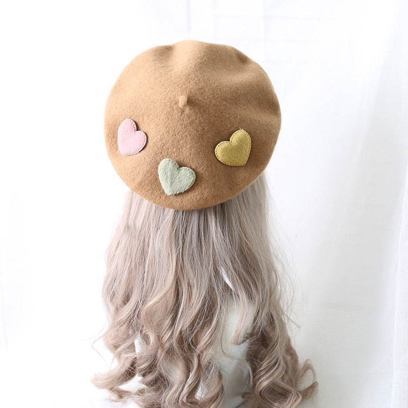 Heart-Patterned Kawaii Beret Hat