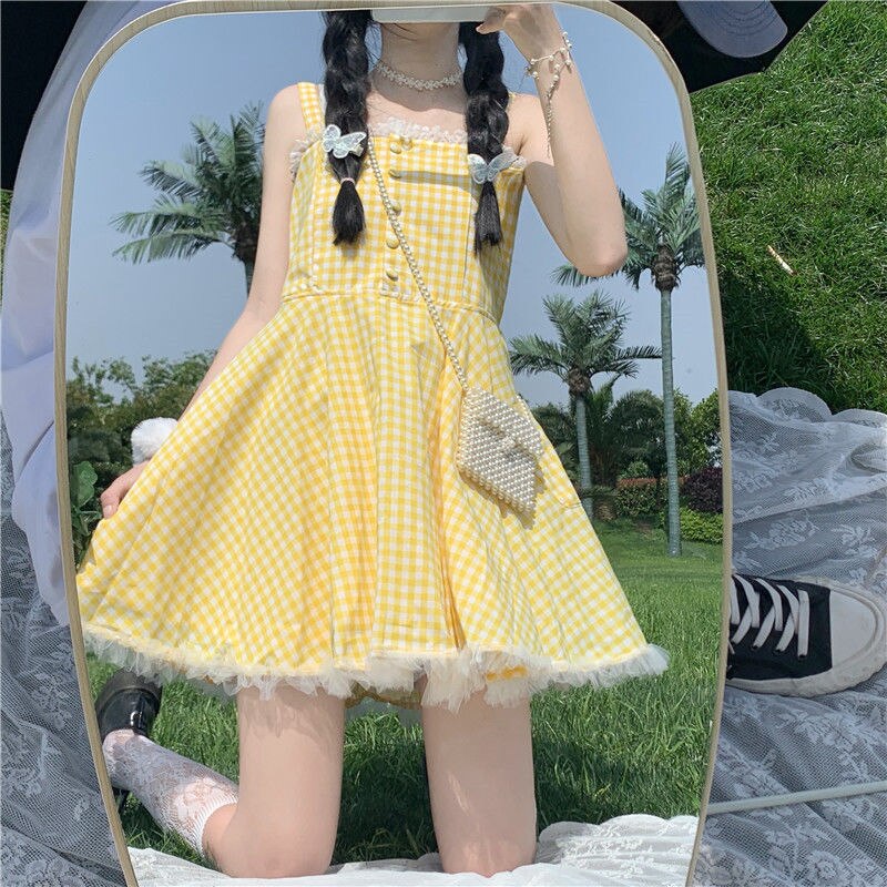Cheerful Yellow Plaid Mini Dress