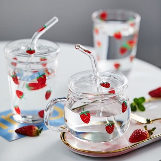 Strawberry Patterned Cup with Straw