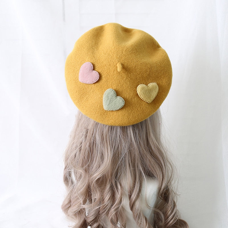 Heart-Patterned Kawaii Beret Hat