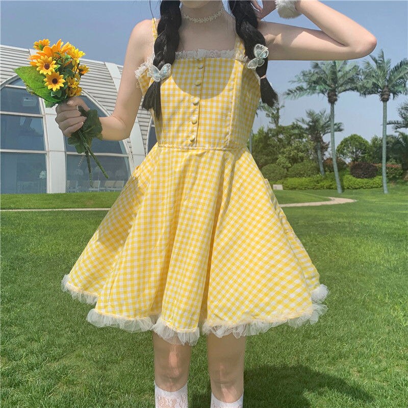 Cheerful Yellow Plaid Mini Dress