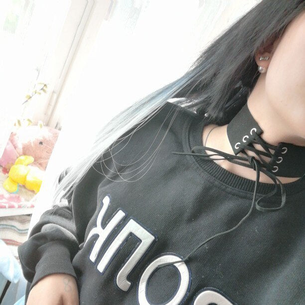 Harajuku Gothic Lace-Up Choker Necklace