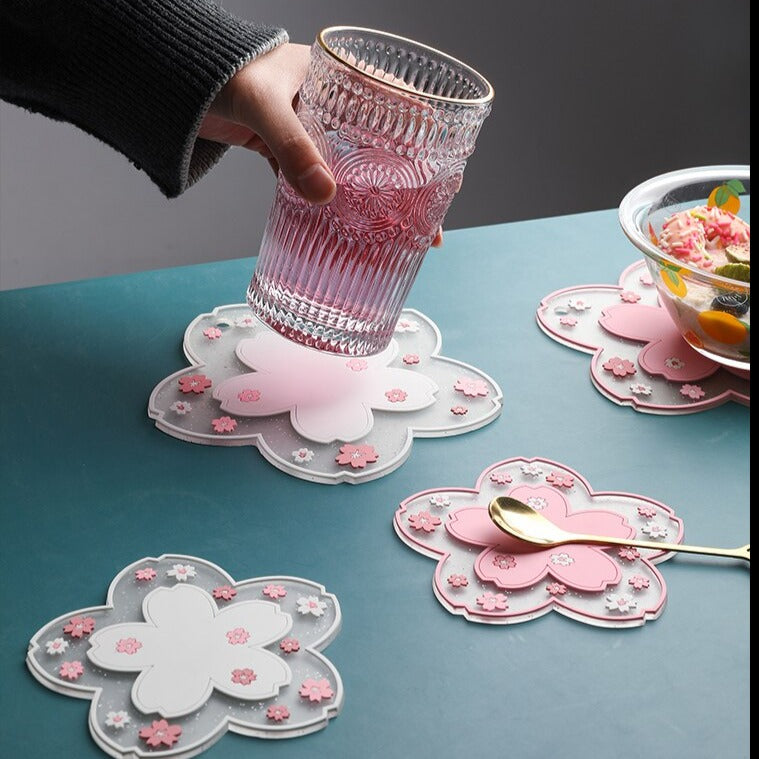 Kawaii Sakura Coffee Coaster - Silicone/Pink/White