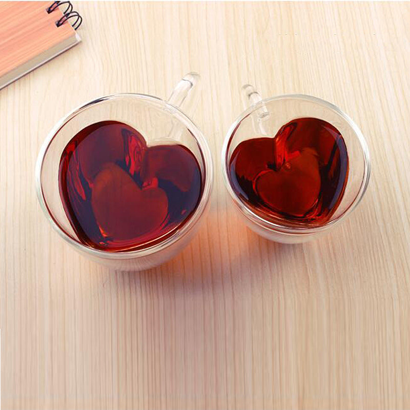 Heart Glass Cup with Double Wall