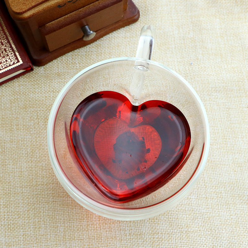 Heart Glass Cup with Double Wall