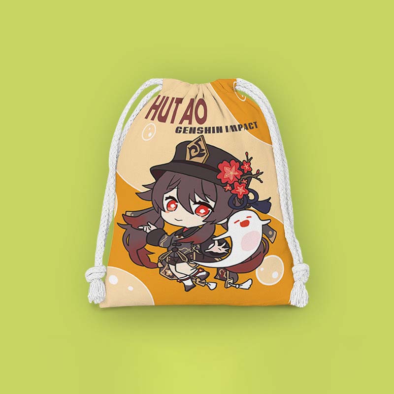 Hu Tao Genshin Impact Drawstring Bags Chibi Genshin Storage Bags Cosmetic Pouches (8)