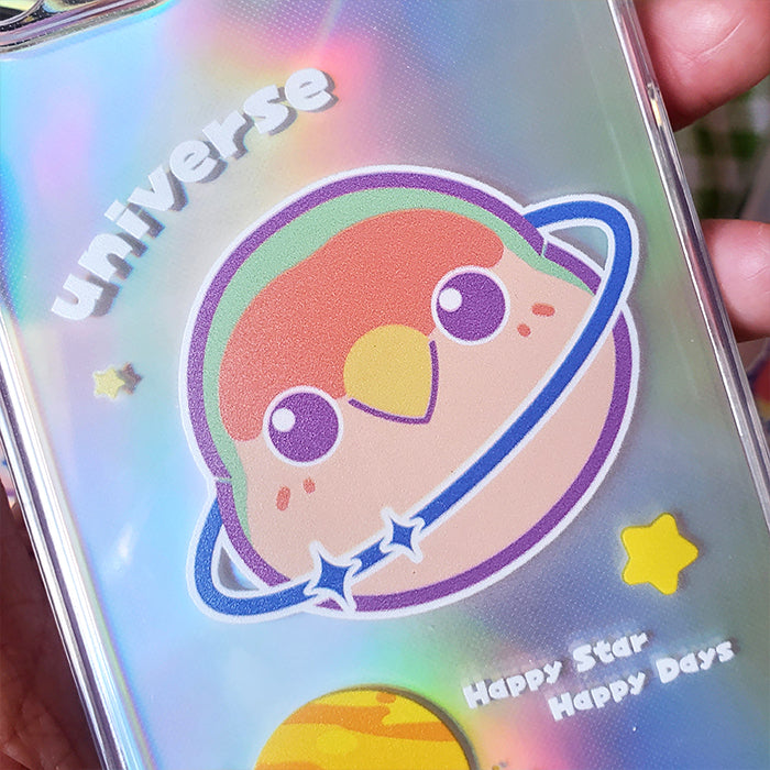 Kawaii Cockatiel iPhone Case Cute Bird Art Parrot Space Planet (3)
