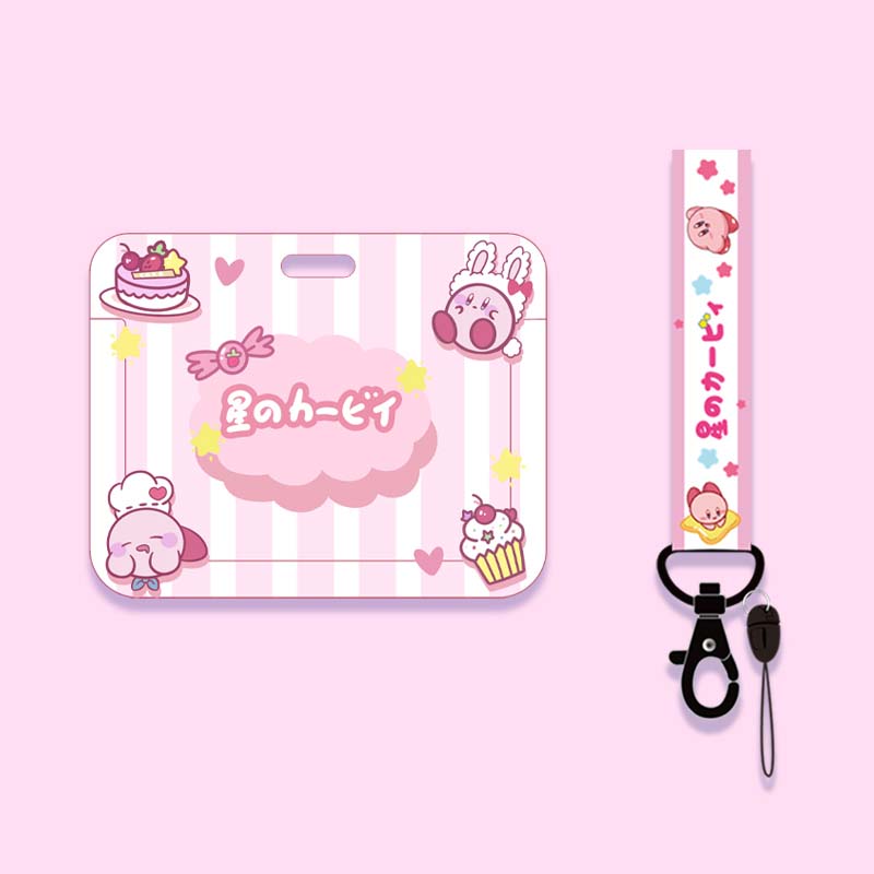 Kirby Card Holder Pink Lanyard Necklace Cute Kirby ID Badge Holder Student ID Cute Kirby Accessories (2)