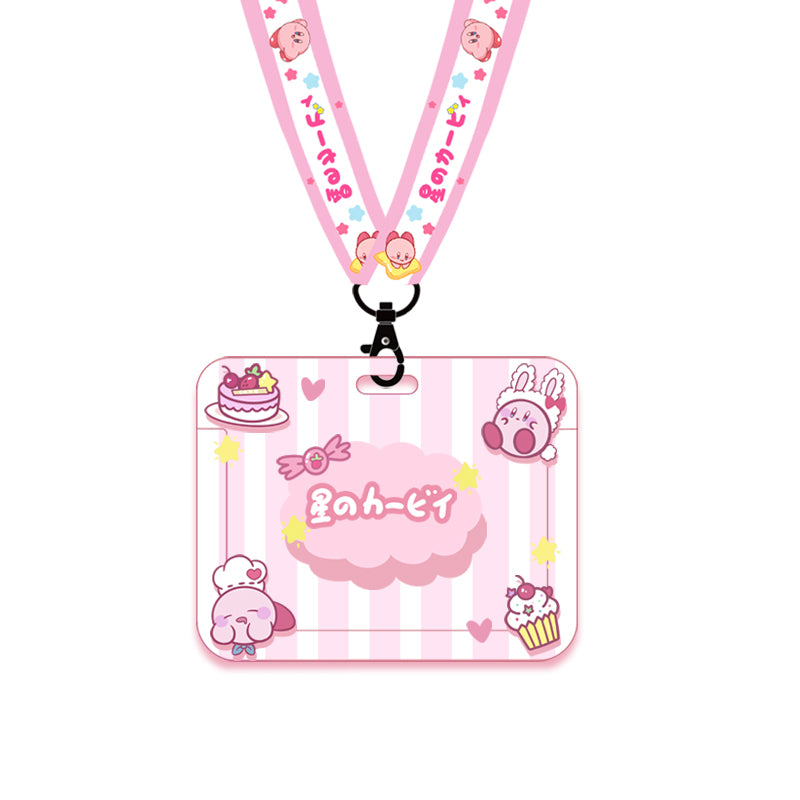 Kirby Card Holder Pink Lanyard Necklace Cute Kirby ID Badge Holder Student ID Cute Kirby Accessories (3)