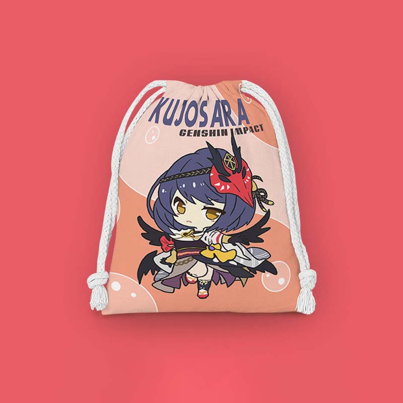 Kujou Sara Genshin Impact Drawstring Bags Chibi Genshin Storage Bags Cosmetic Pouches (16)