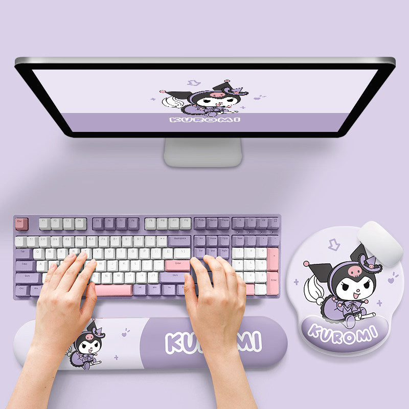 Cute Mouse Pad & Purple Keyboard Wrist Rest