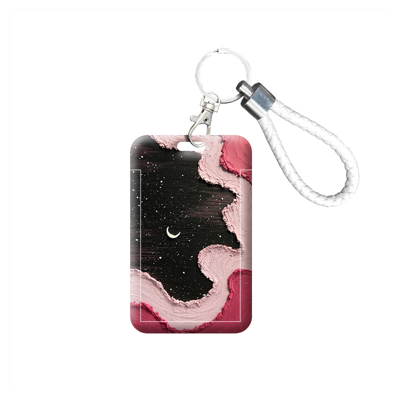 Night Sky ID Badge Holder Cute Student Card Holders Name Badge Holder crescent moon(12)