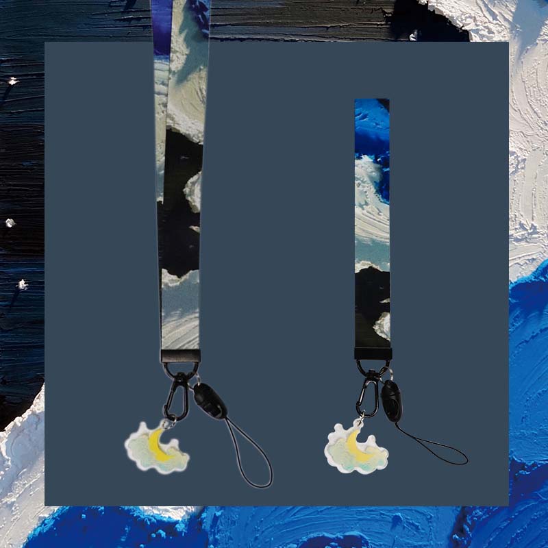 Night Sky Lanyard Aesthetic Phone Straps Necklace for Keys Oil Painting Moon Keychain Wristlet (13)