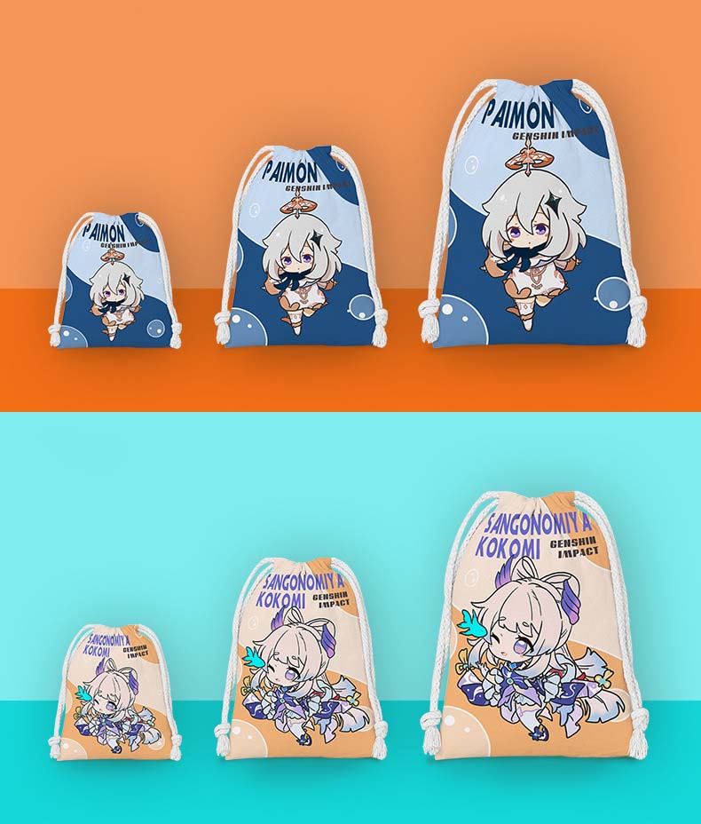 Chibi Genshin Drawstring Bags Set