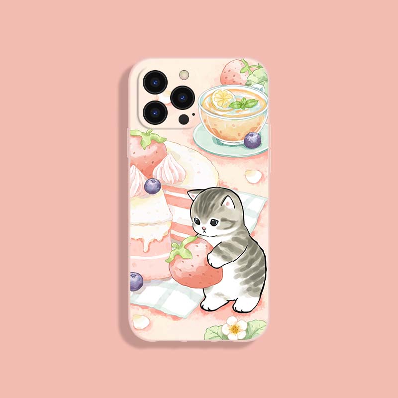 Pastel Pink Cat iPhone Case Kitten iPhone 13 Case Cover Kawaii Cat Mom Gifts Cute Dessert Art Cat Ladies iPhone 12 11 (1)