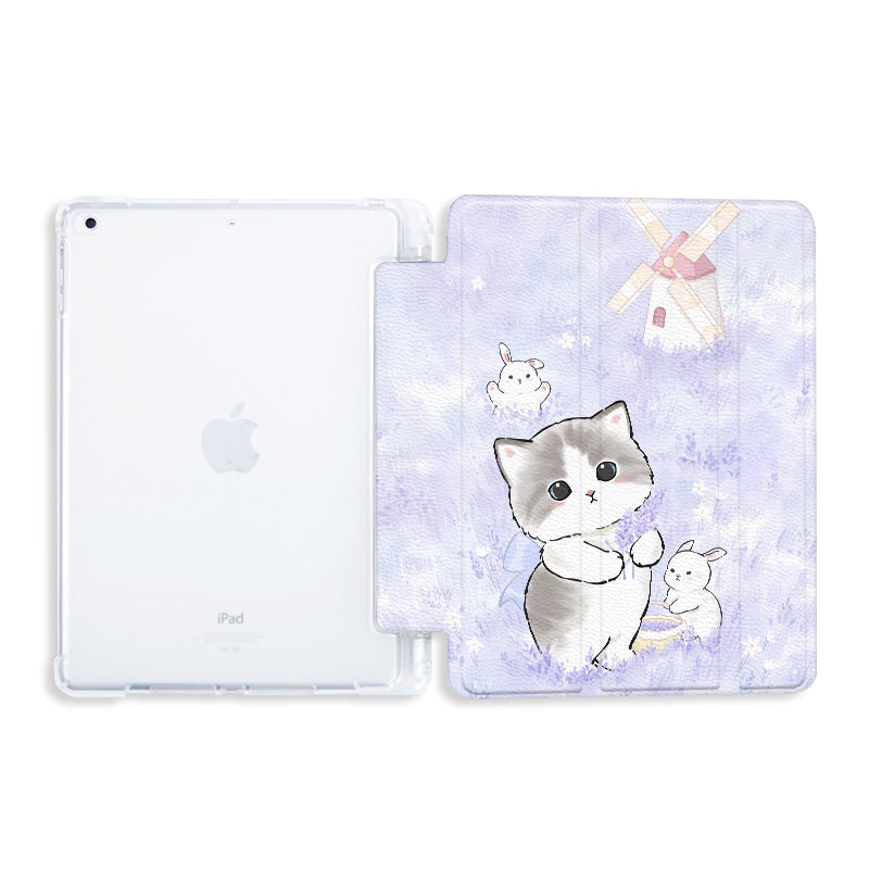 Kawaii Cat & Lavender iPad Case