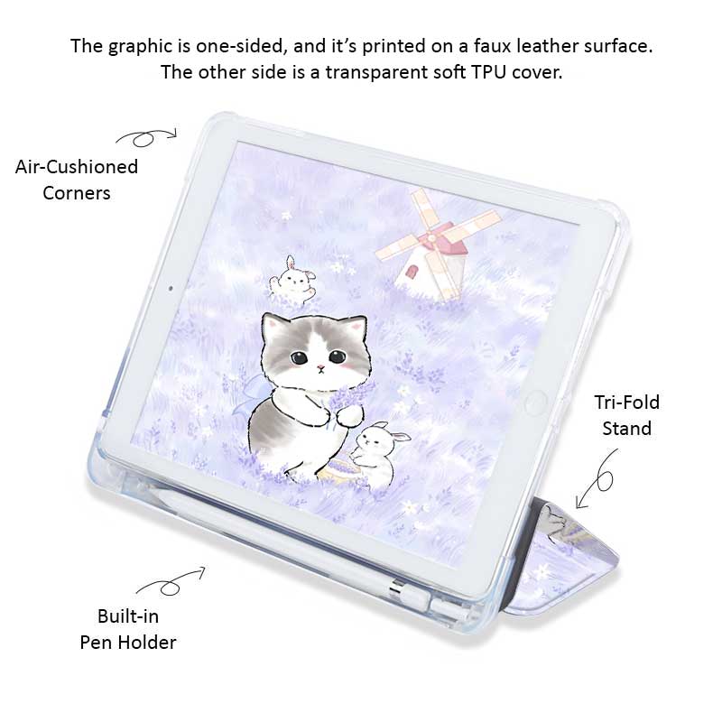 Kawaii Cat & Lavender iPad Case