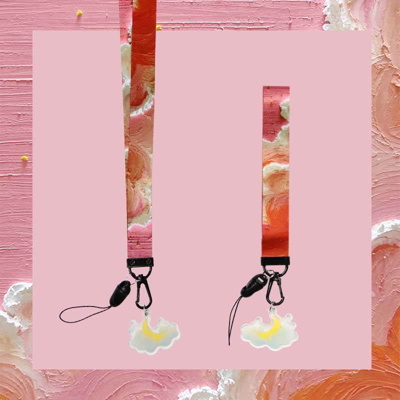 Pink Sky Lanyard Aesthetic Phone Straps Necklace for Keys Oil Painting Keychain Wristlet (4)