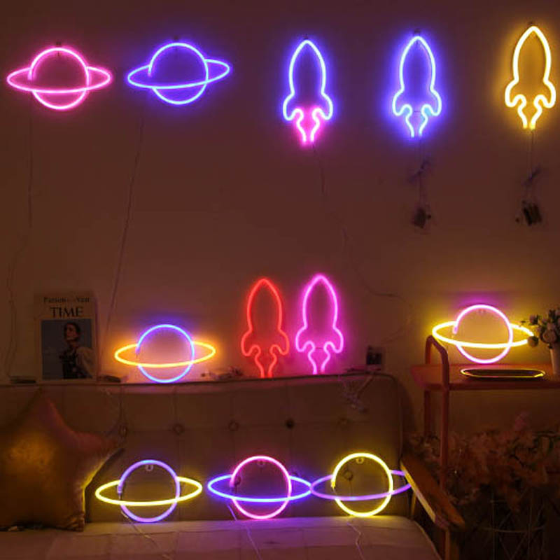 Planet Neon Sign: Celestial Wall Decor