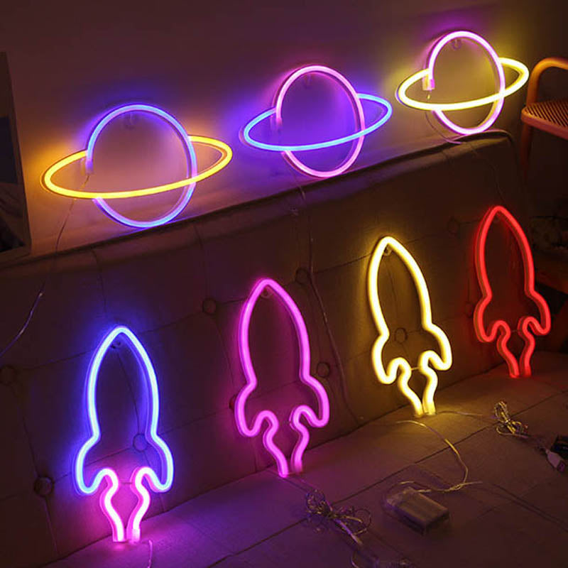 Planet Neon Sign: Celestial Wall Decor