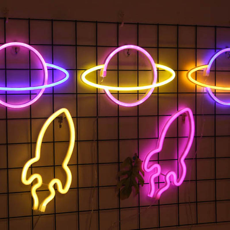 Planet Neon Sign: Celestial Wall Decor