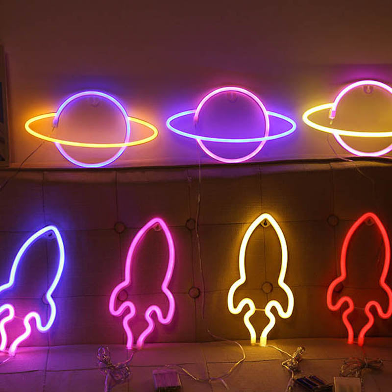 Planet Neon Sign: Celestial Wall Decor