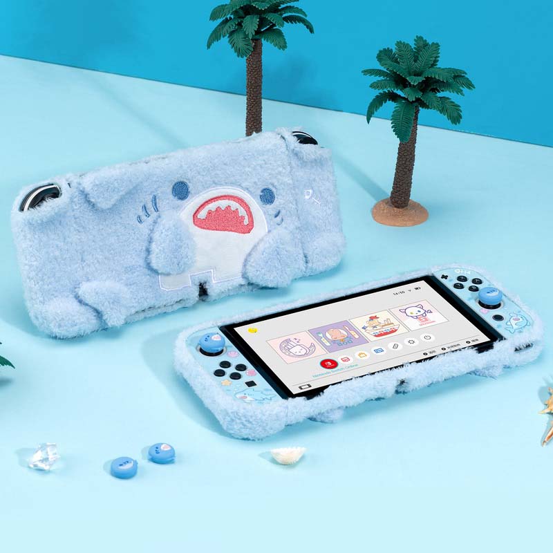 Plush Shark Switch OLED Case Cover Pastel Blue Switch OLED Accessories (2)