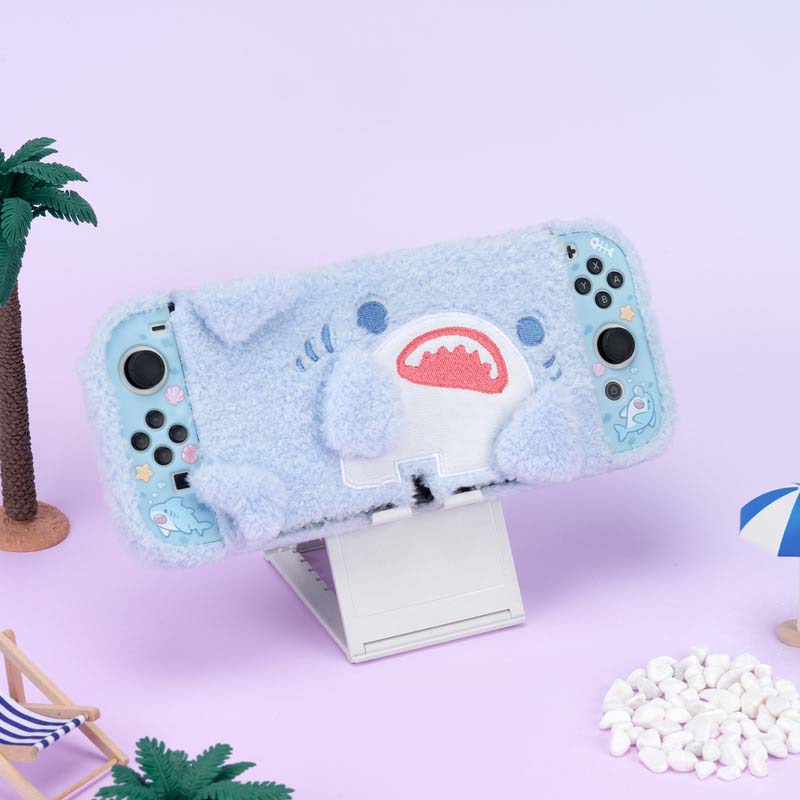 Plush Shark Switch OLED Case Cover Pastel Blue Switch OLED Accessories (3)