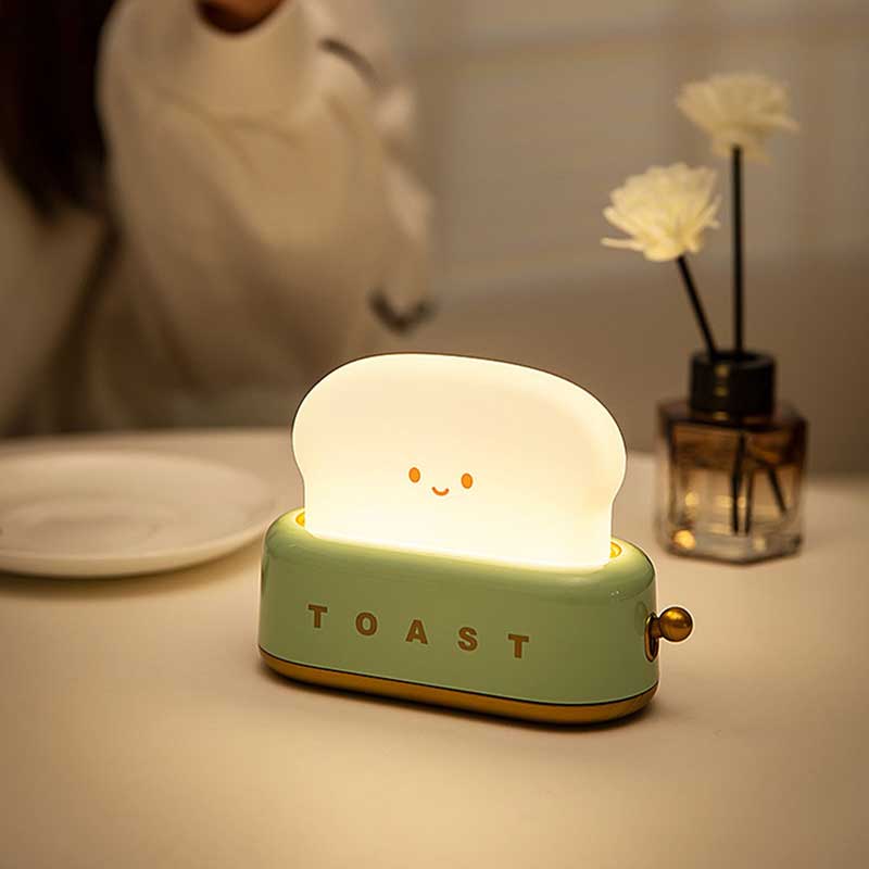Rechargeable Cute Toaster Night Light Kids Bedroom Lamp Kawaii Home Decor (4)