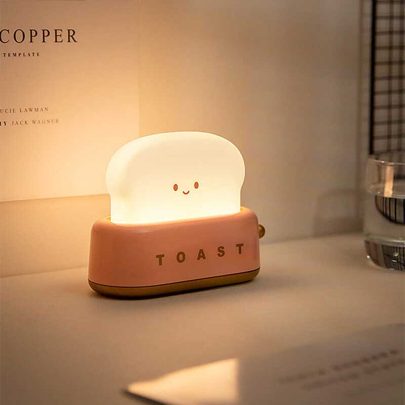 Rechargeable Cute Toaster Night Light Kids Bedroom Lamp Kawaii Home Decor (5)