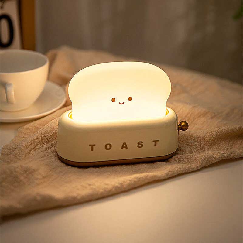 Rechargeable Cute Toaster Night Light Kids Bedroom Lamp Kawaii Home Decor (6)