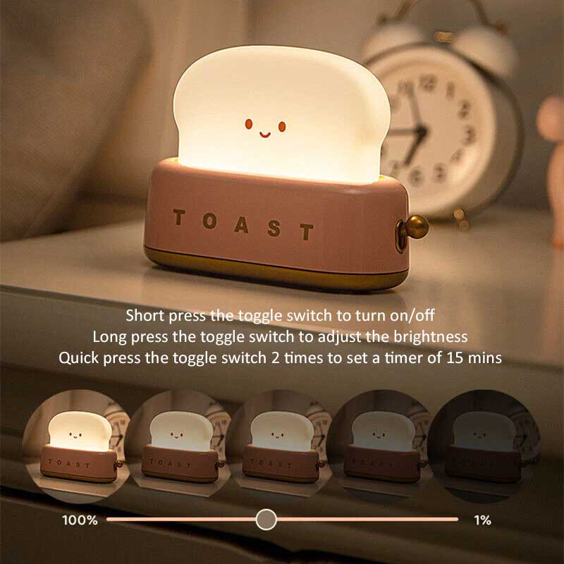 Cute Toaster Night Light with Adjustable Brightness