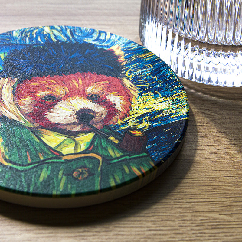 Red Panda Coaster Set with Artistic Design