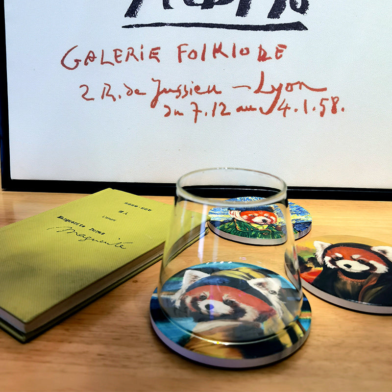 Red Panda Coaster Set with Artistic Design