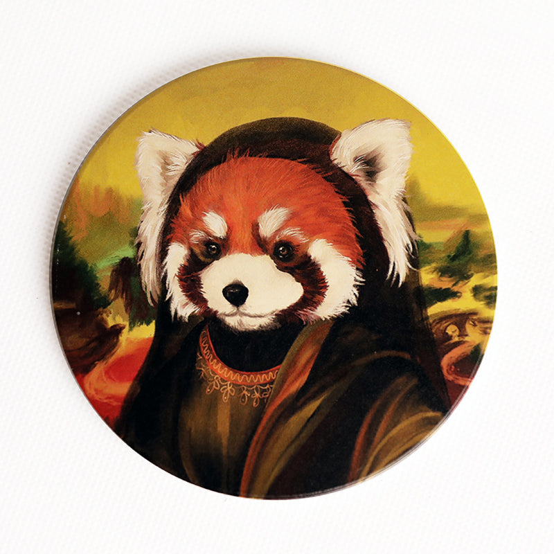 Red Panda Coasters Art Parody Mona Lisa The Starry Night Artistic Gifts Artsy Home Decor (15)