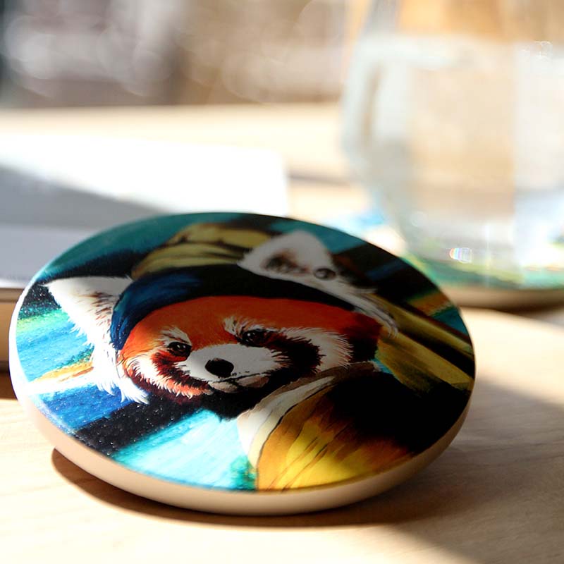 Red Panda Coaster Set with Artistic Design