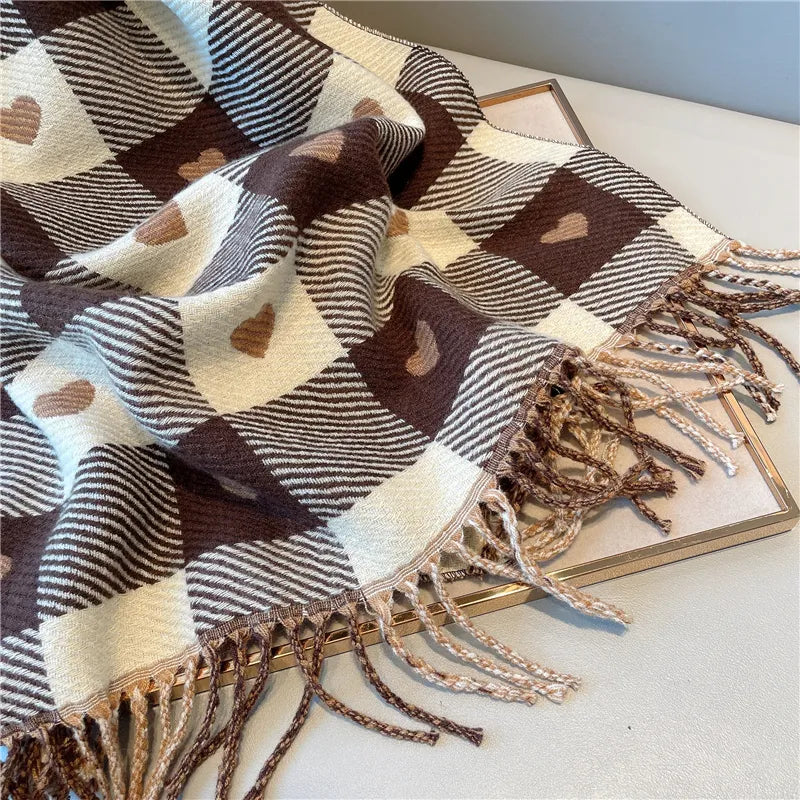 Heart-Knit Plaid Cozy Scarf
