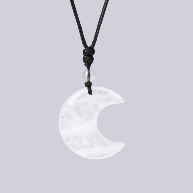 Crescent Moon Crystal Necklace with Natural Stone