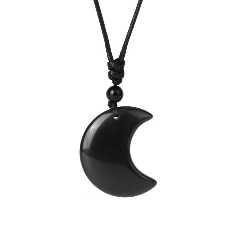 Crescent Moon Crystal Necklace with Natural Stone