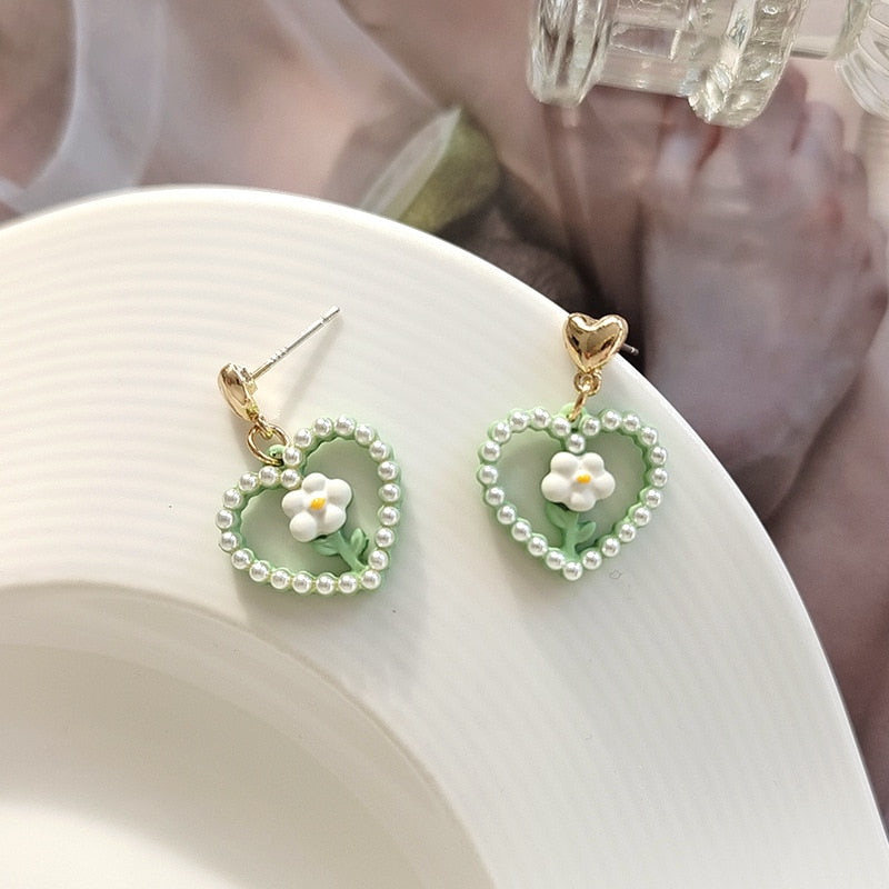 Green Floral Love Earrings - Lightweight and Durable!