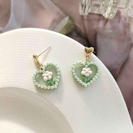 Green Floral Love Earrings - Lightweight and Durable!