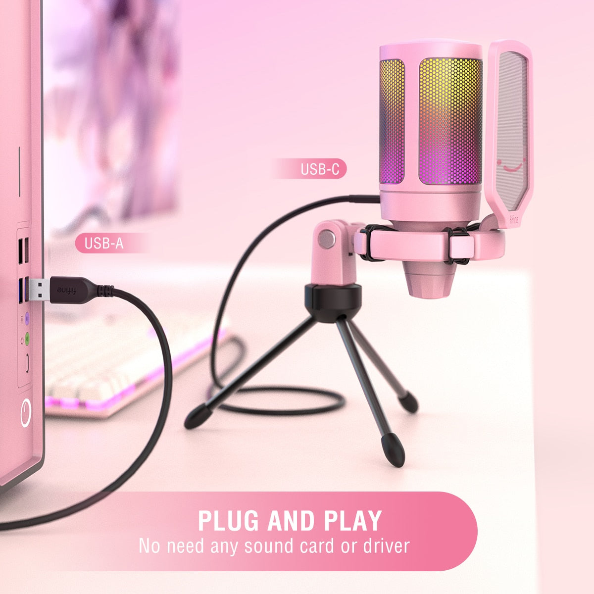 Color-changing USB gaming microphone