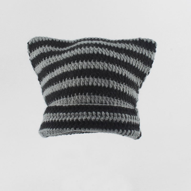 Striped Knitted Beanie for Adults