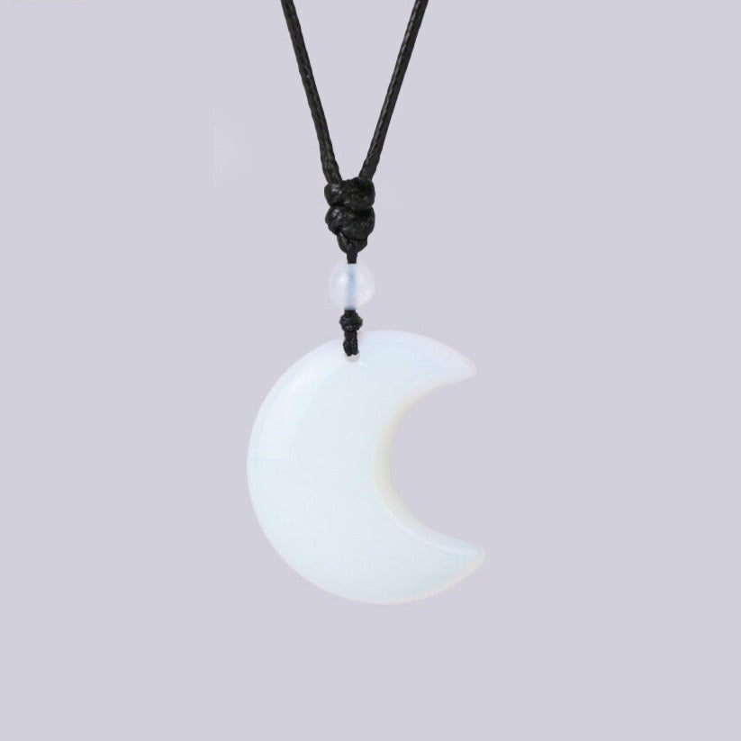 Crescent Moon Crystal Necklace with Natural Stone