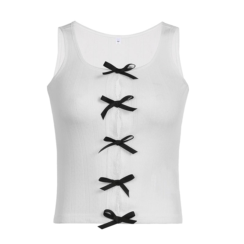 White Sleeveless Vest Top with Bow