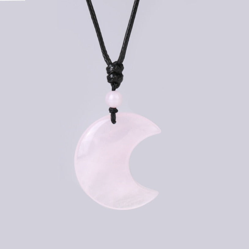 Crescent Moon Crystal Necklace with Natural Stone