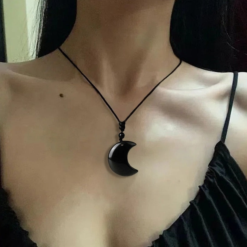Crescent Moon Crystal Necklace with Natural Stone