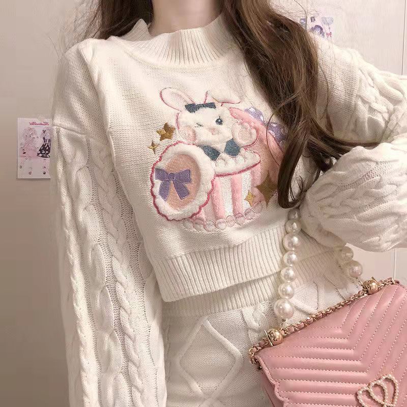 Off White Anime Rabbit Sweater Set